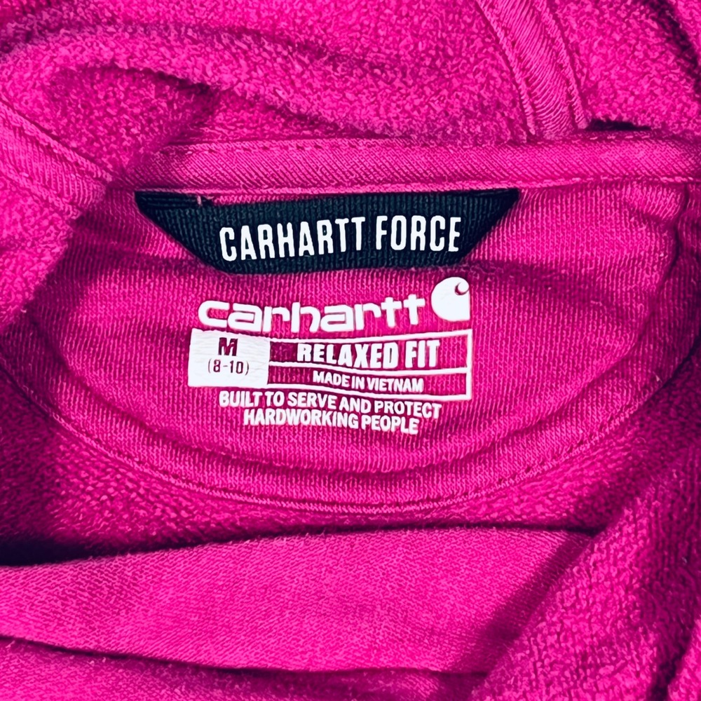 Carhartt Force Relaxed Fit Hoodie Magenta Pink Womens Medium Sweatshirt Logo - Picture 3 of 6